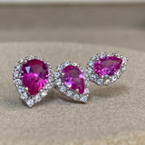 Brinco Ear Cuff 3 Gotas cravejadas Pink prata 925