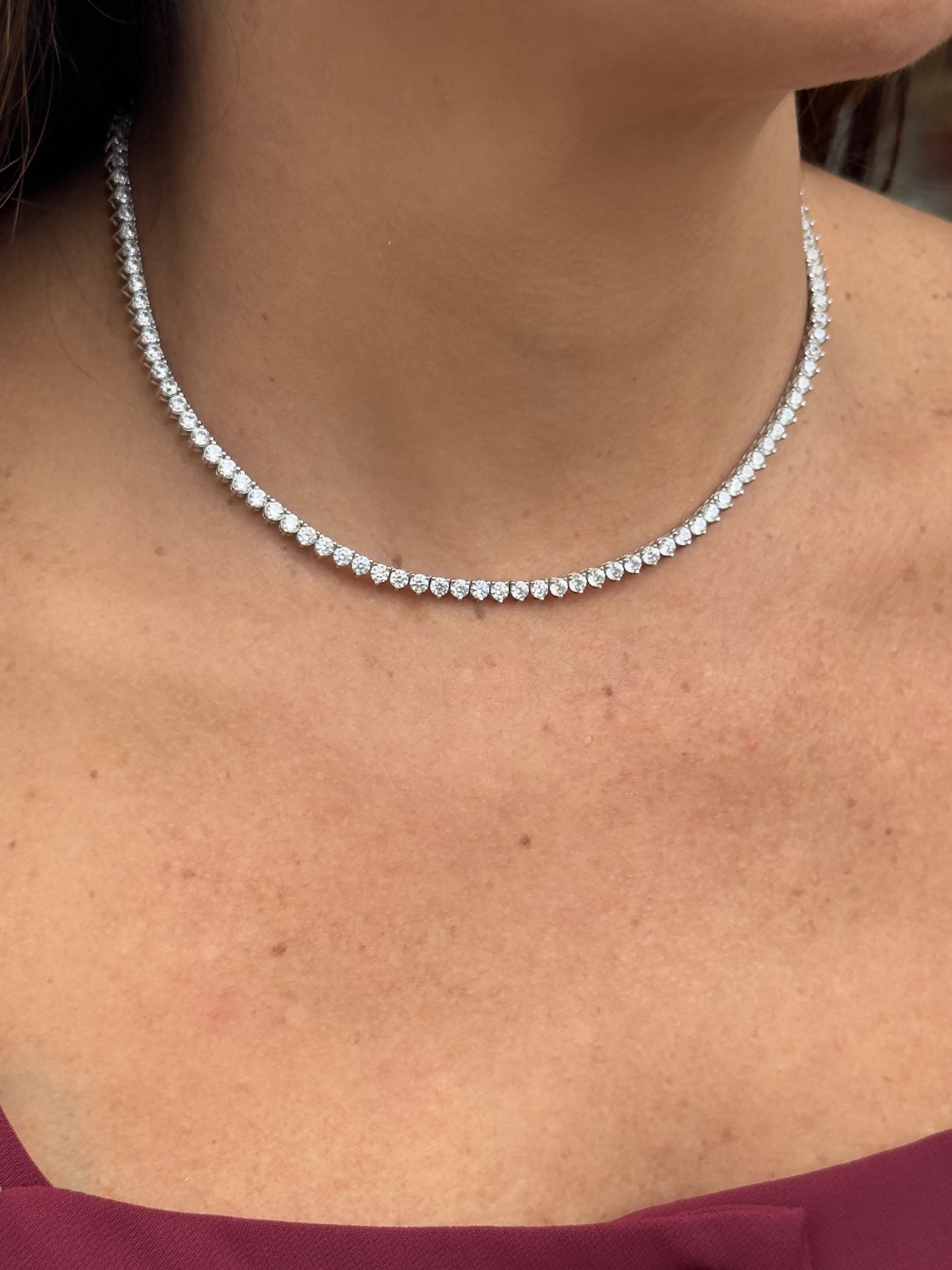 Colar Riviera em prata 925 e banho de ródio com Zircônias - 38cm - Cravação 3 garras