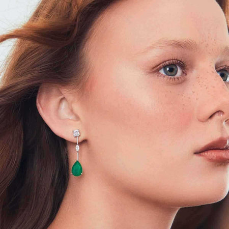 Brinco Festa Gota Pendente Esmeralda