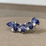 Brinco Ear Cuff Gotas Tanzanita pontos prata 925