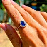 Anel Cristal Safira Oval Cravejado