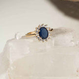 Anel Cristal Safira Oval Cravejado