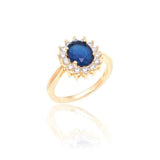Anel Cristal Safira Oval Cravejado