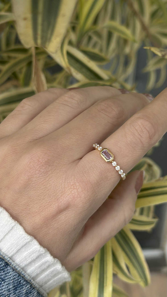 Anel Prata 925 Moissanite Retângulo Central Ametista