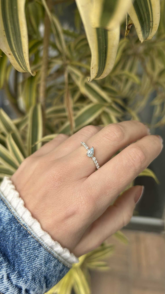 Anel Prata 925 Moissanite Retângulo Central Sky