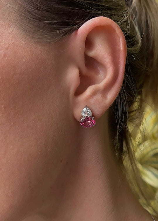 Brinco Topázio Pink e Moissanite Prata 925