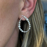 Brinco Prata 925 Gota Frontal Entreaberta com Pérolas