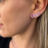 Brinco Ear Cuff 3 Gotas cravejadas Pink prata 925