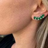 Brinco Ear Cuff Gotas Esmeralda fusion pontos prata 925