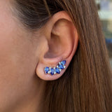 Brinco Ear Cuff Gotas Tanzanita pontos prata 925