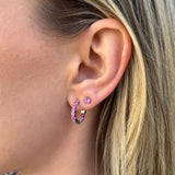 Brinco Argola Pink Cravejada Dentro e Fora Prata 925