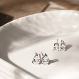 Brinco Duplo Oval e Gota Zircônia Branca