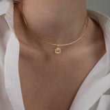 Colar Aro Pingente Retangular Cravação Inglesa