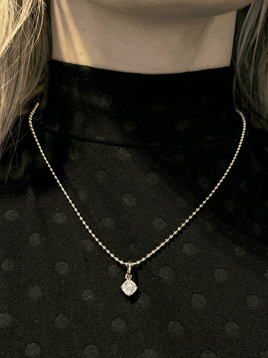 Colar Prata 925 com Moissanite – Bolinhas com Pingente Redondo 6mm