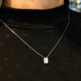 Colar Prata 925 com Moissanite – Retângulo 4mm com Cravação ao Redor