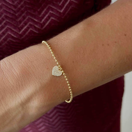 Pulseira bolinhas com pingente coração microcravejado em prata 925 e banho de ouro 18k