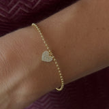 Pulseira bolinhas com pingente coração microcravejado em prata 925 e banho de ouro 18k