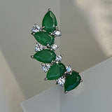 Brinco Ear Cuff Gotas Esmeralda fusion pontos prata 925