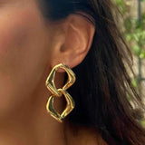 Brinco lozango duplo em ouro 18k