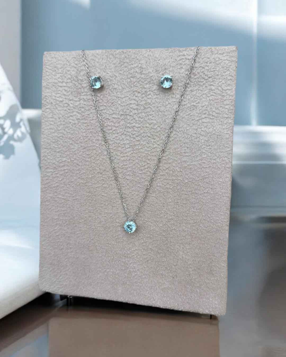 Conjunto Ponto de Luz Água Marinha em prata 925