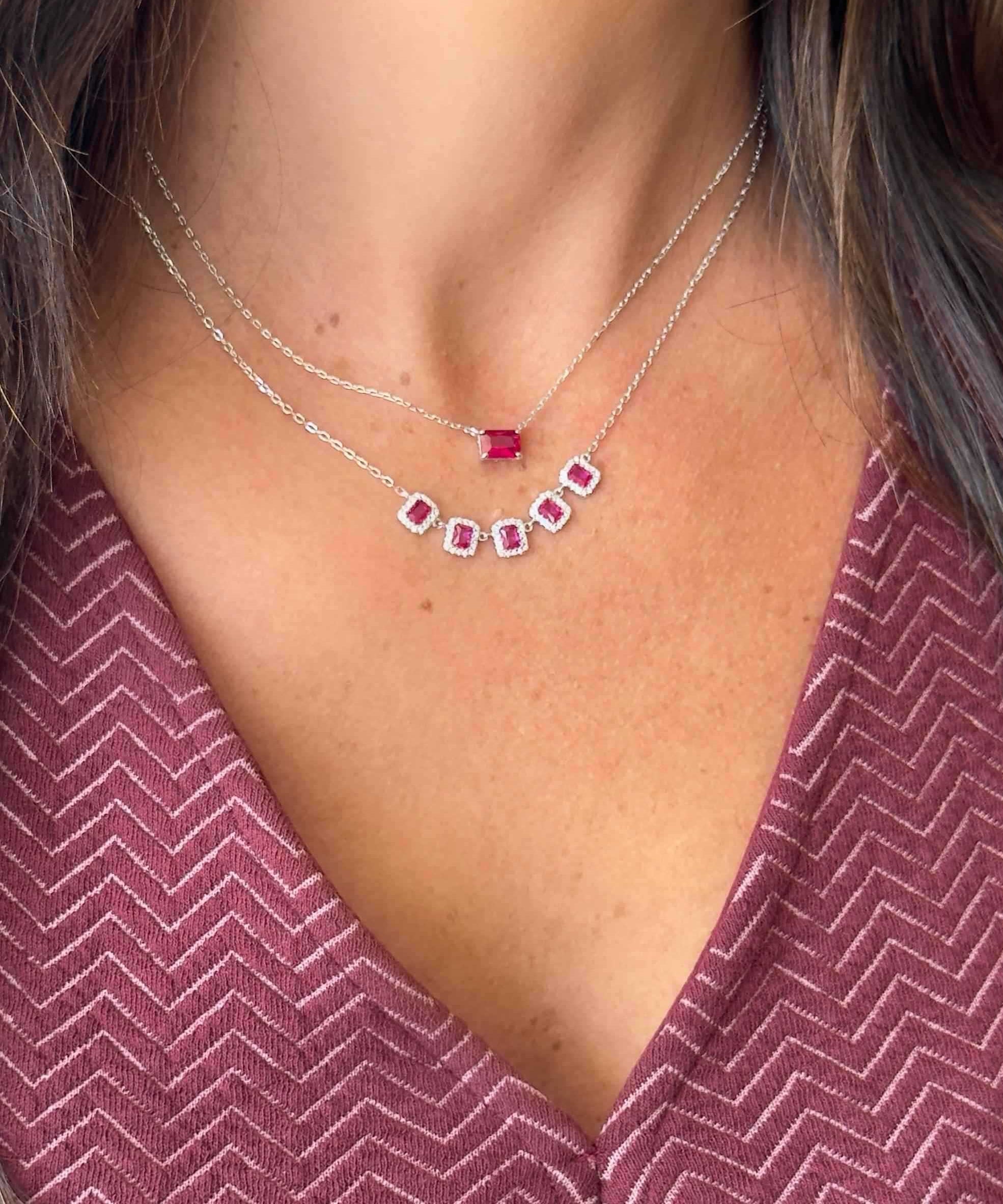 Colar Retângulos Zircônias Rubi