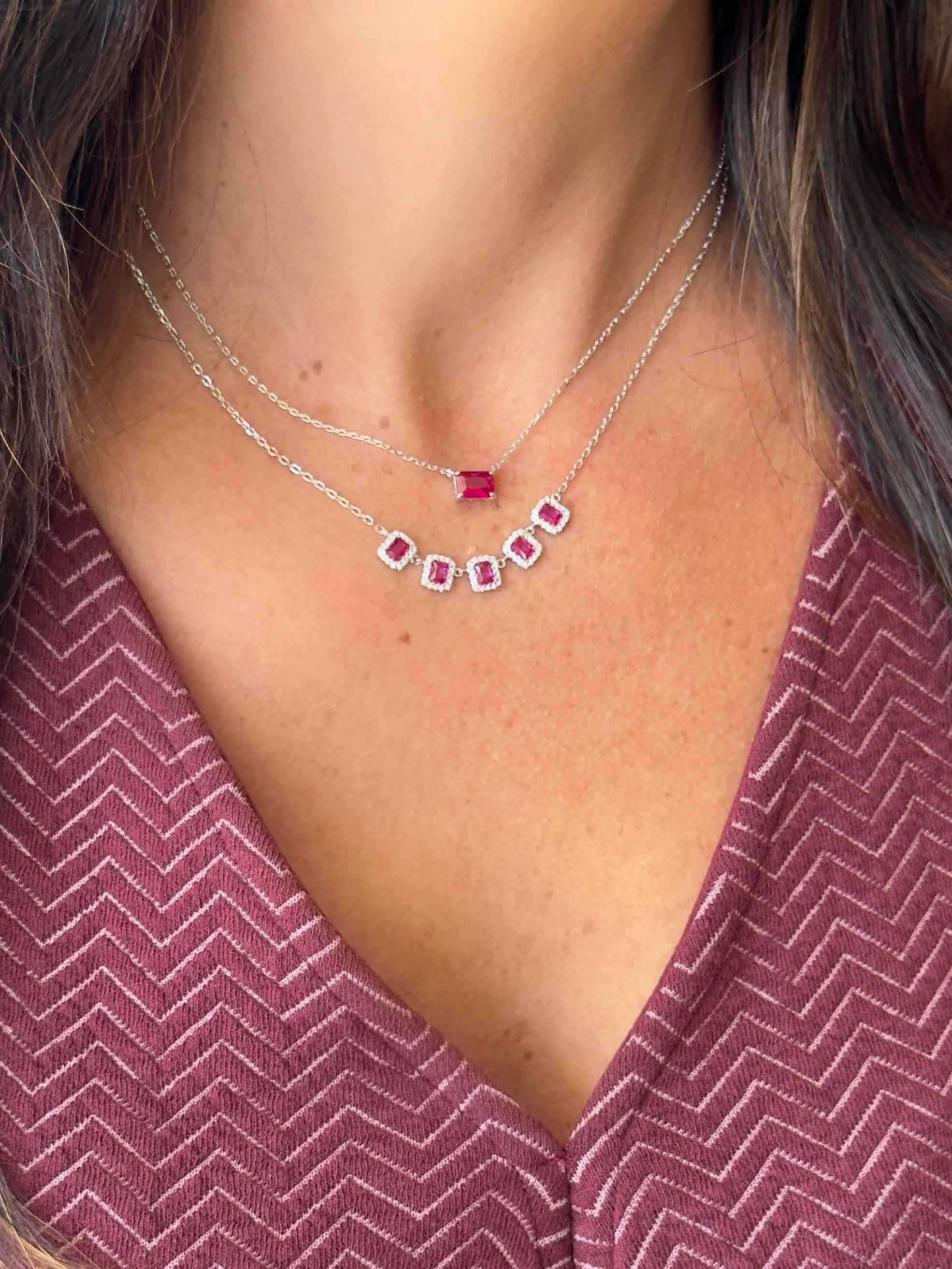 Colar Retângulos Zircônias Rubi