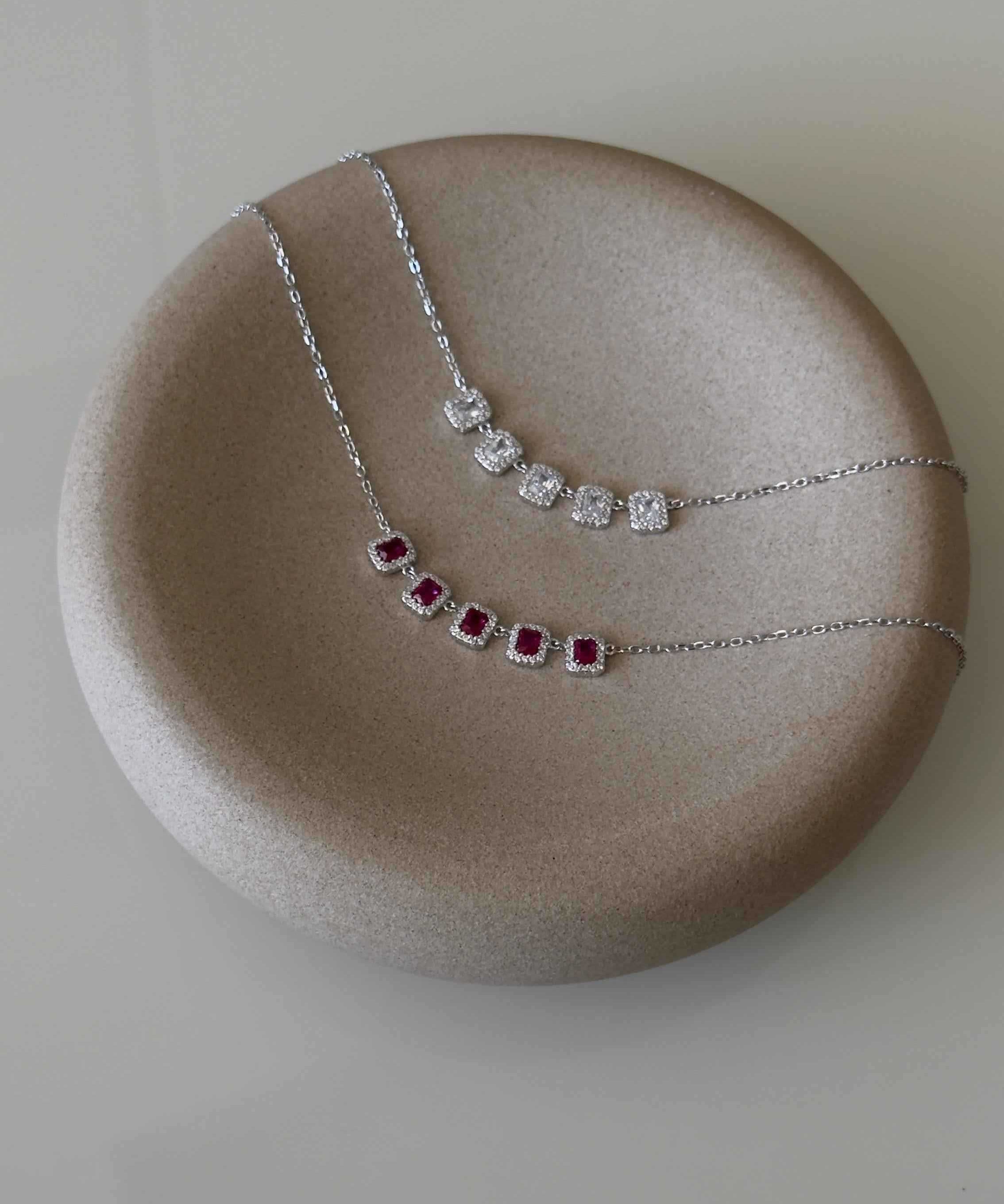 Colar Retângulos Zircônias Rubi