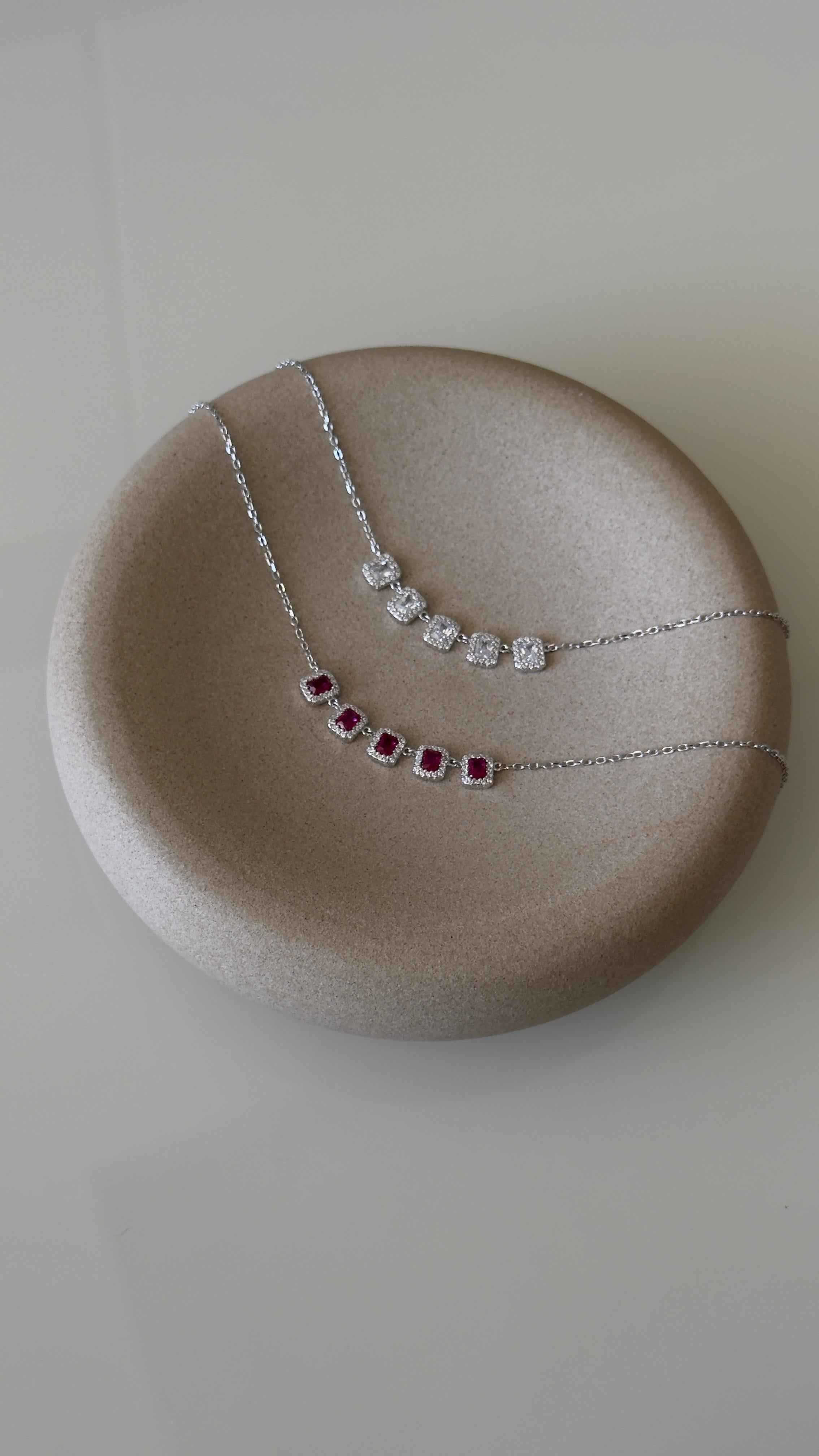 Colar Retângulos Zircônias Rubi