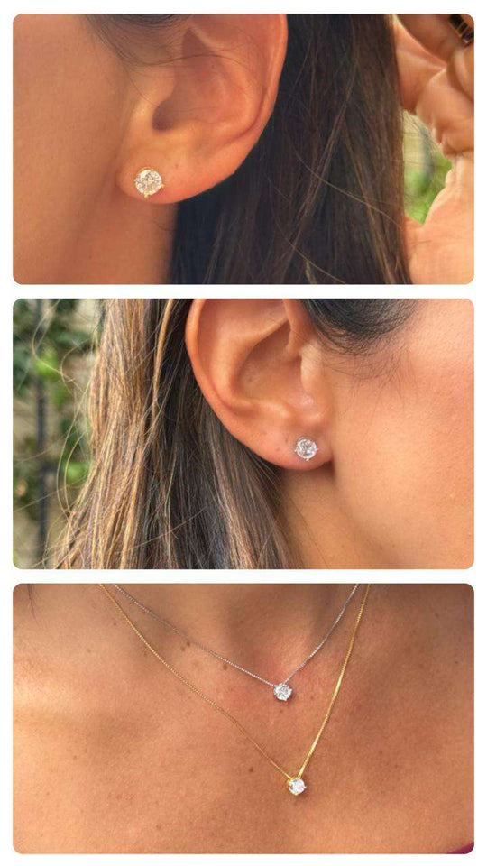 Conjunto Brinco e Colar Ponto de Luz 5mm