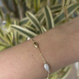 Pulseira Prata 925 Elos Portugueses Gota Arredondada Cravejada