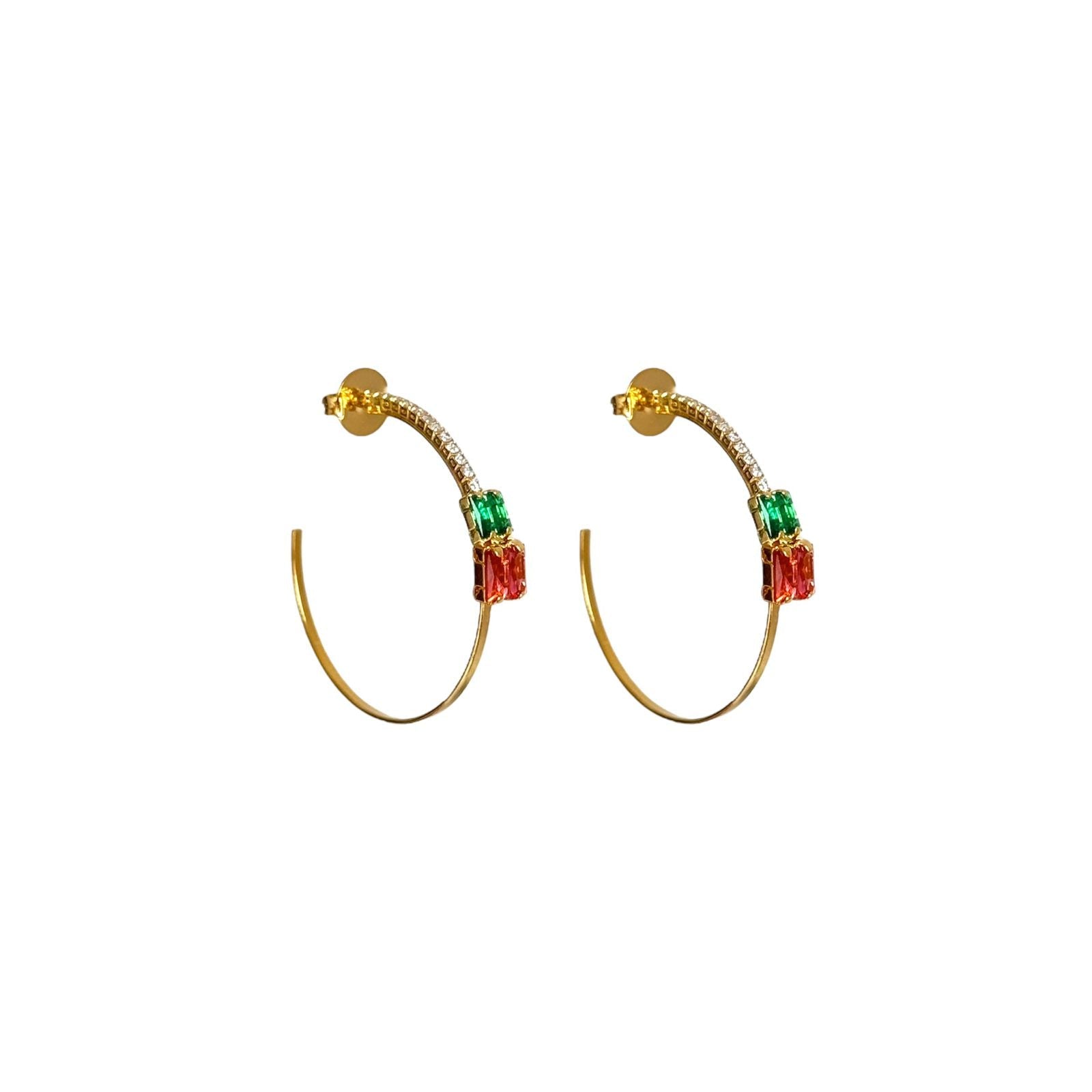 Brinco argola com zircônias coloridas em banho de ouro 18k - JOYÁ