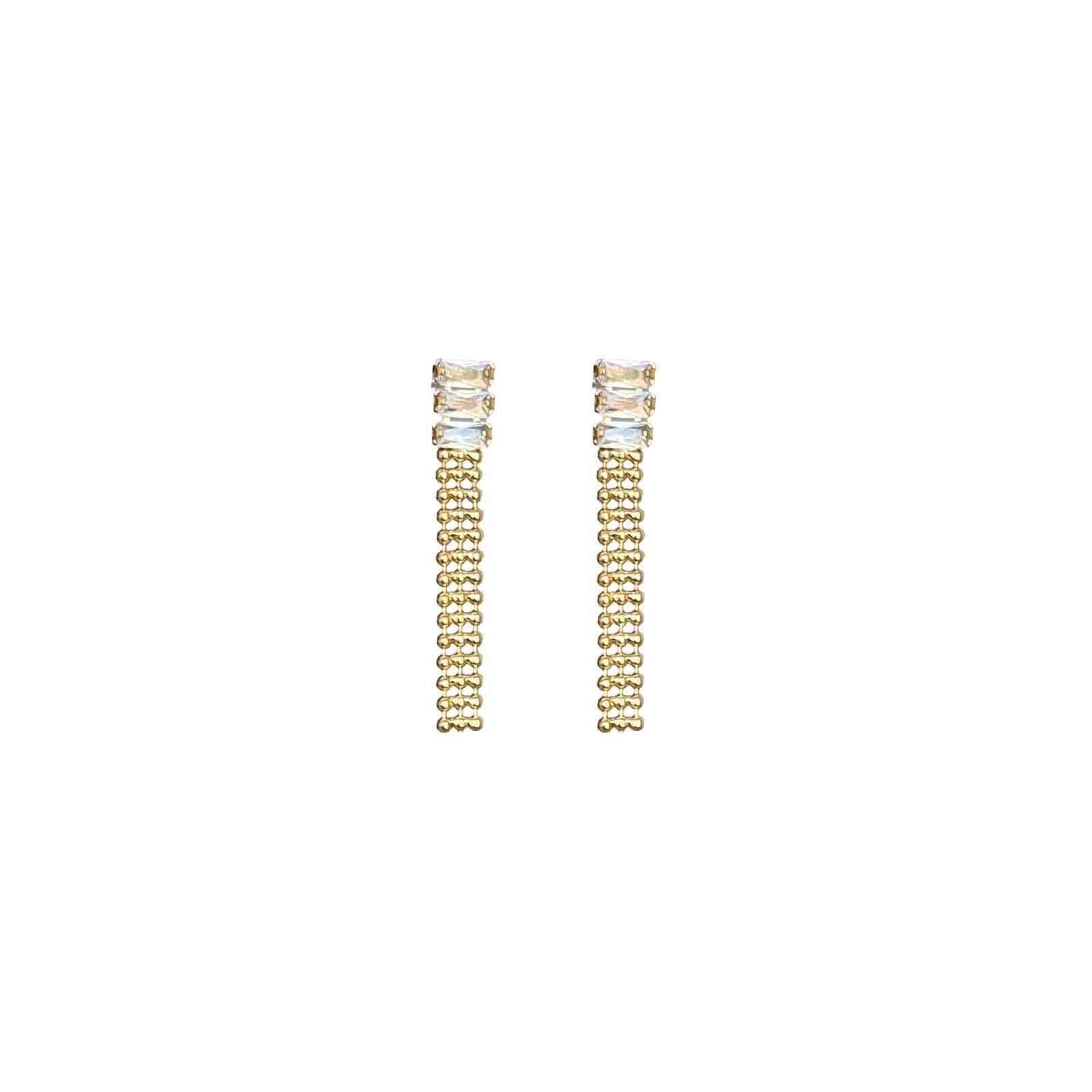 Brinco corrente com bolinhas e zircônias em banho de ouro 18k - JOYÁ