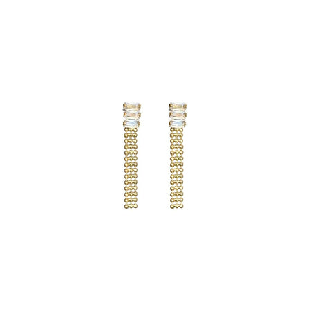 Brinco corrente com bolinhas e zircônias em banho de ouro 18k - JOYÁ