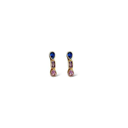 Brinco formas com zircônias coloridas em banho de ouro 18k - JOYÁ