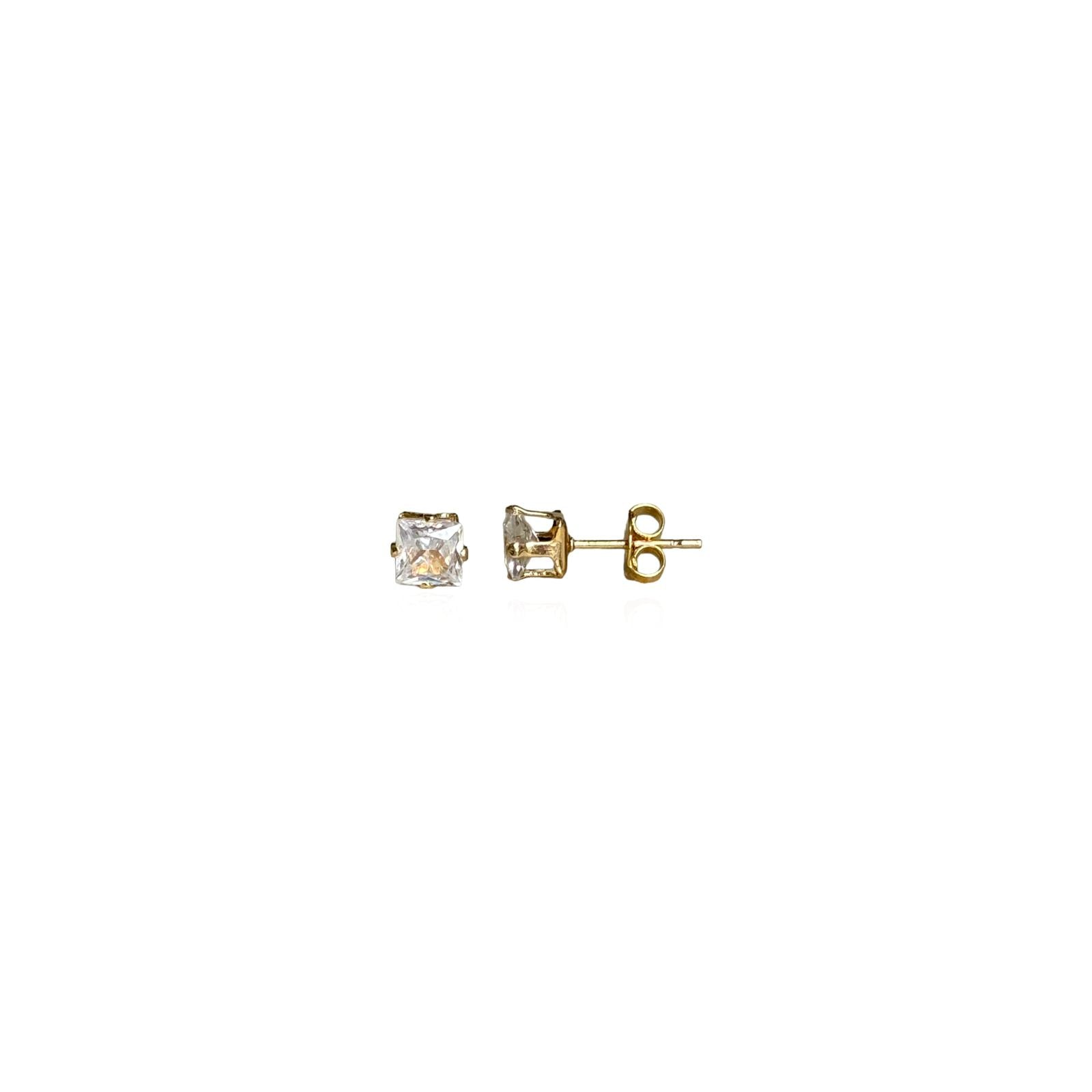 Brinco ponto de luz zircônia quadrada em banho de ouro 18k
