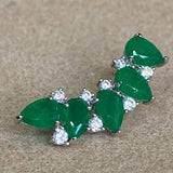 Brinco Ear Cuff Gotas Esmeralda fusion pontos prata 925