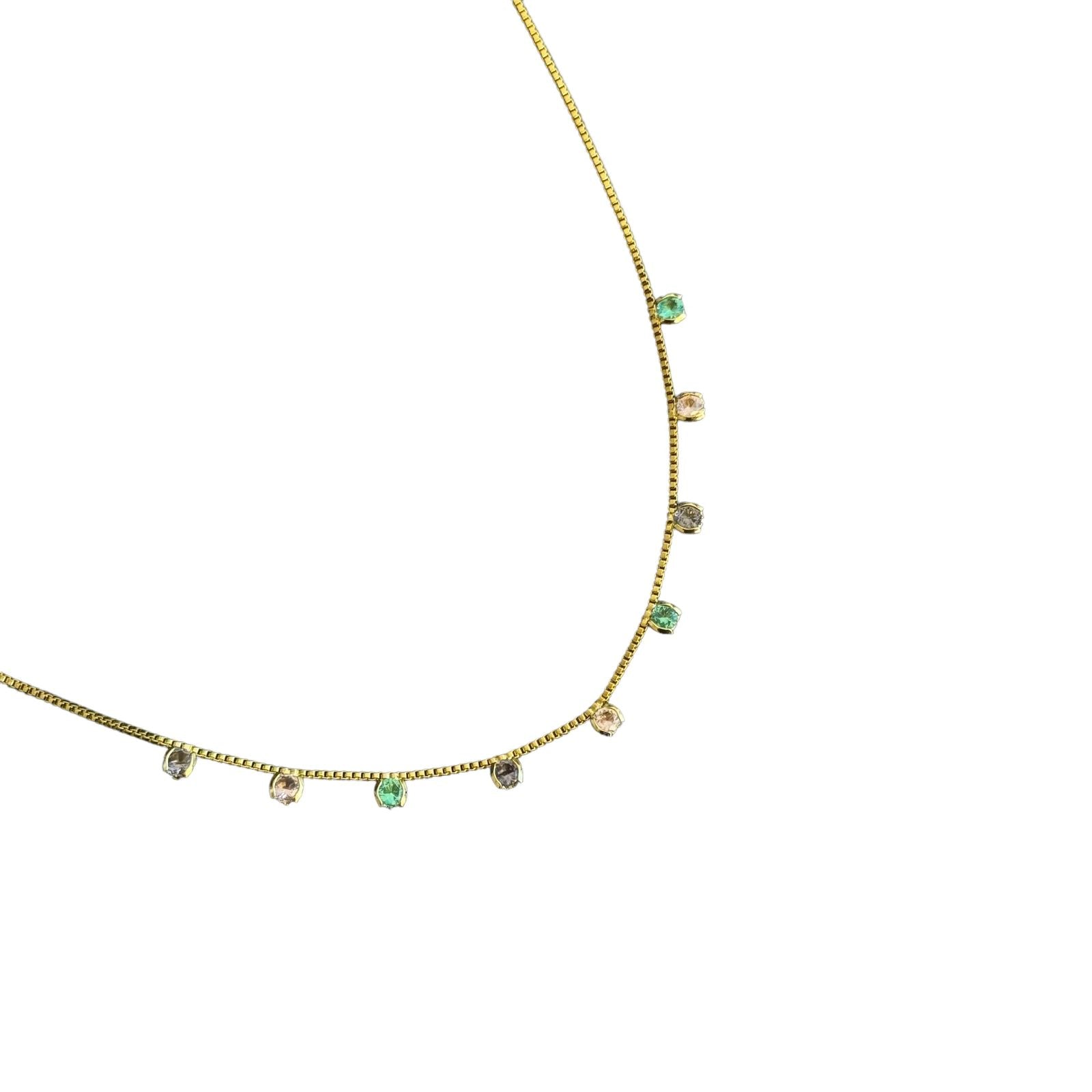 Choker com zircônias coloridas em banho de ouro 18k