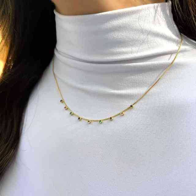 Choker com zircônias coloridas em banho de ouro 18k - JOYÁ