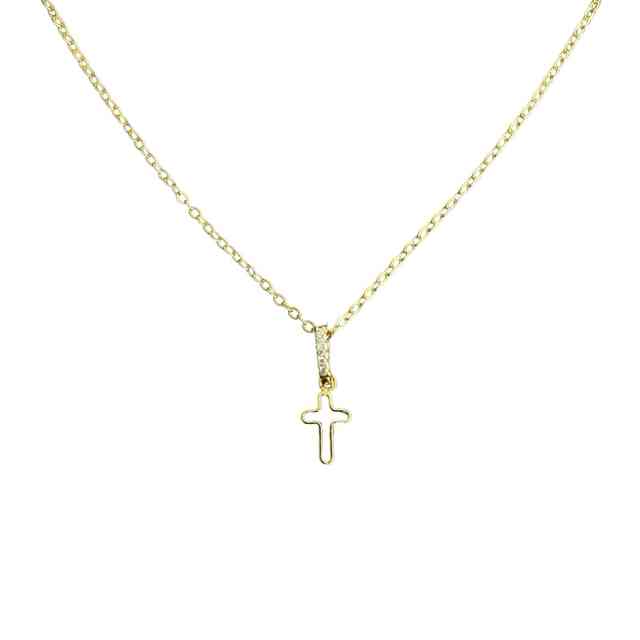 Colar cruz vazada com zircônias em banho de ouro 18k - JOYÁ
