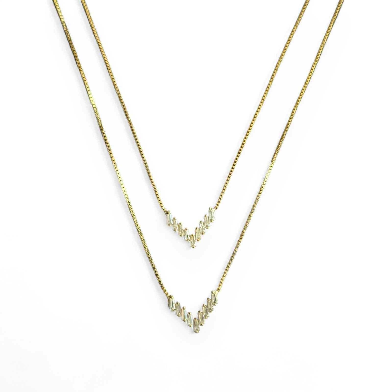 Colar duplo zircônias baguetes em banho de ouro 18k