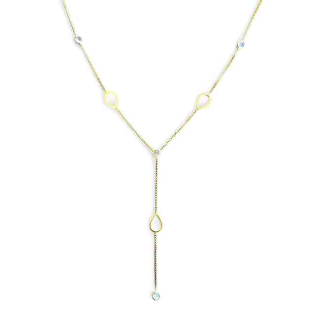 Colar gravata com gotas vazadas e zircônias em banho de ouro 18k - JOYÁ