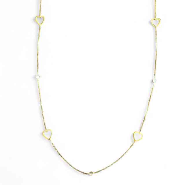 Colar longo com corações vazados e zircônias em banho de ouro 18k - JOYÁ