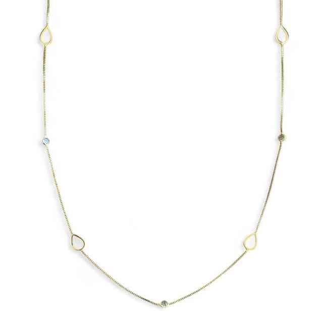 Colar longo com gotas vazadas e zircônias em banho de ouro 18k - JOYÁ