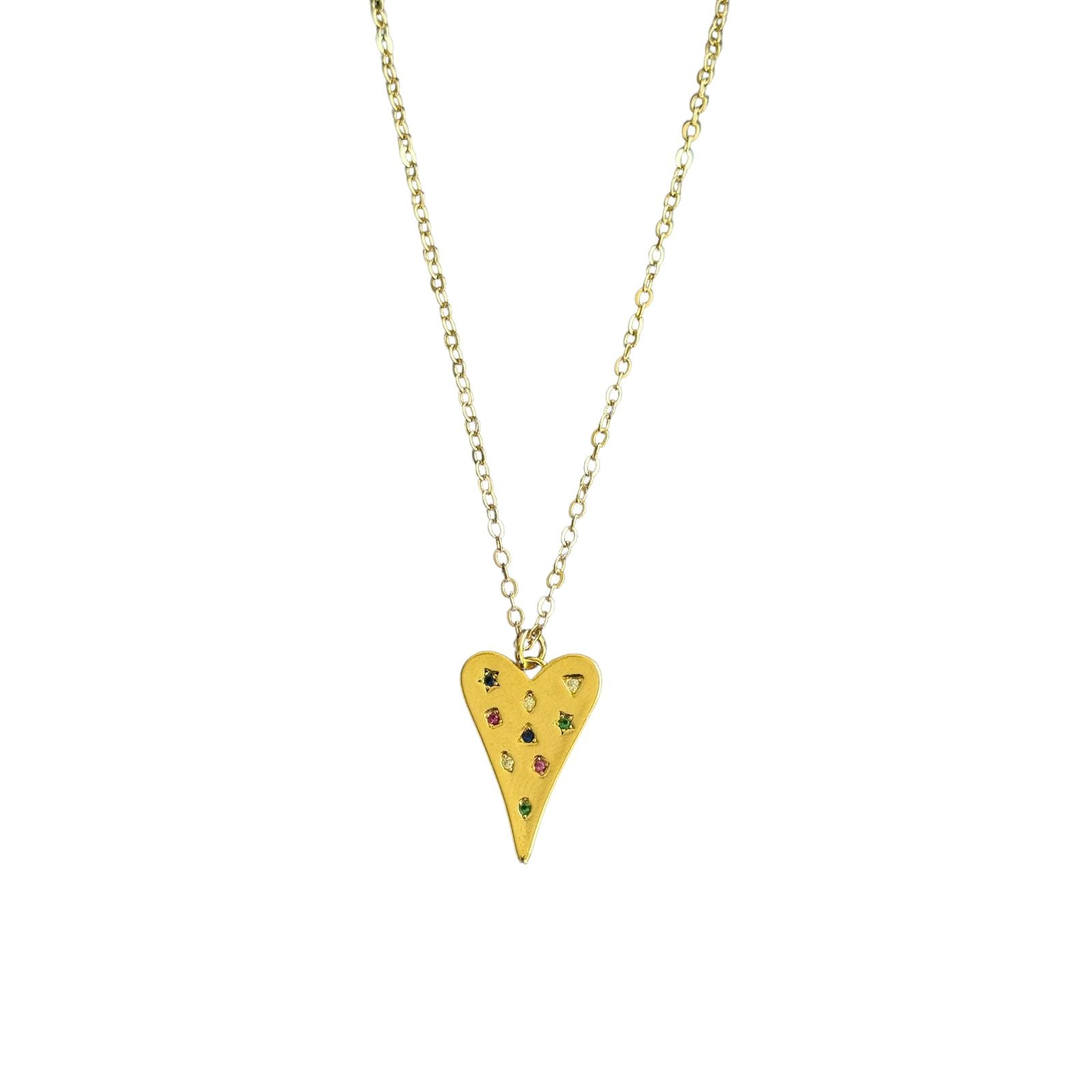 Colar longo coração com zircônias coloridas em banho de ouro 18k - JOYÁ
