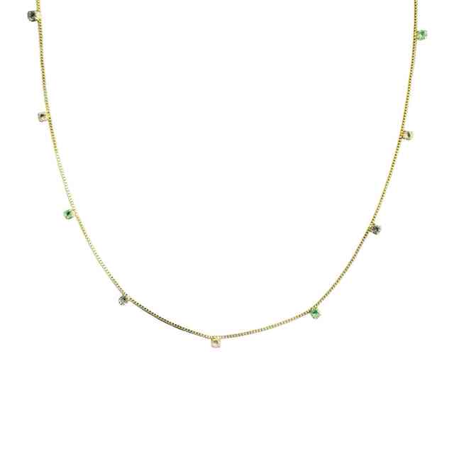 Colar longo com zircônias coloridas em banho de ouro 18k - JOYÁ