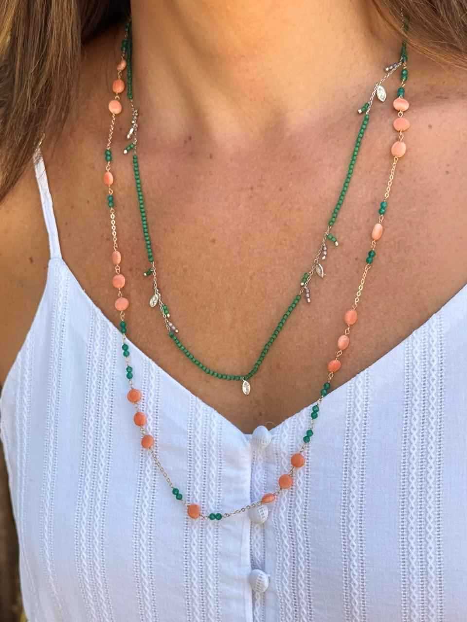 Colar verdes cristais com pendentes - JOYÁ