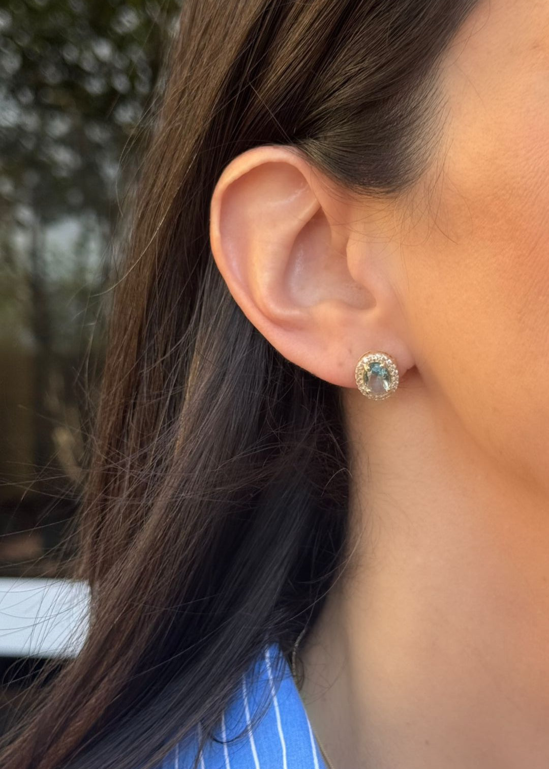 Conjunto zircônia água marinha oval em banho de ouro 18k