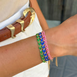 Pulseira fio de seda azul trançada com corrente