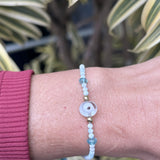 Pulseira Turquesa, Olho Grego e Ouro 18K Macramê